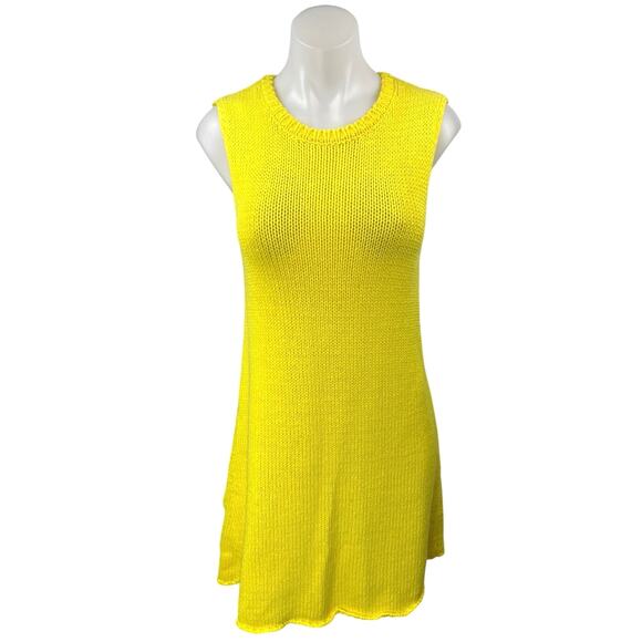 Zara Women's Yellow Sleeveless Knit Crew Neck Tank Sweater Mini Dress Size M - Picture 5 of 9
